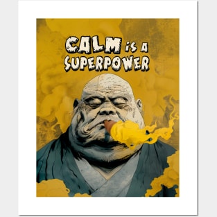 Puff Sumo: Calm is a Superpower with smoky burnt orange smoke Posters and Art